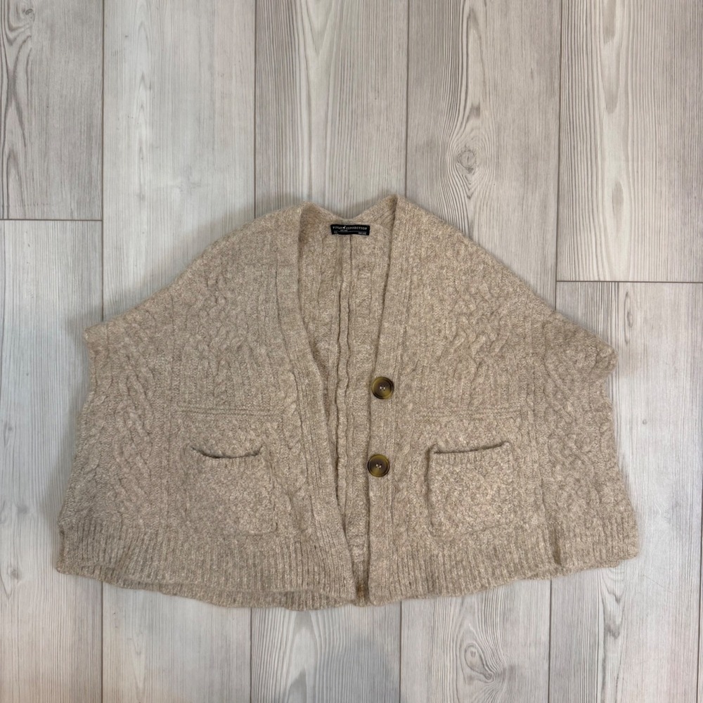 Peruvian Connection Baby Alpaca Cable Knit Cardigan Vest Beige One Size READ